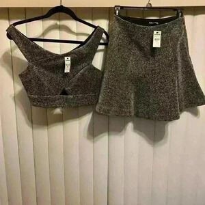 NWT Express Silver Metallic Criss Cross Cut-Out
Crop Тор S and Matching skirt 2
